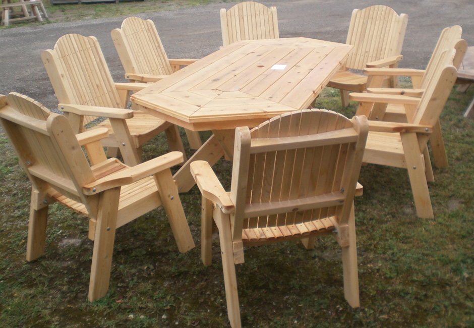 8' Stretch Hexagon table -$1500   Milo chairs $250 each ( available in Red Cedar as well)